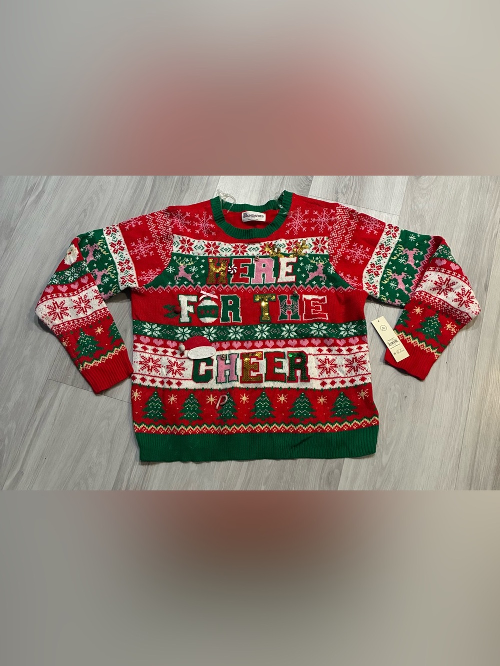 No Boundaries unisex Red & Green Holiday Crewneck Sweater
